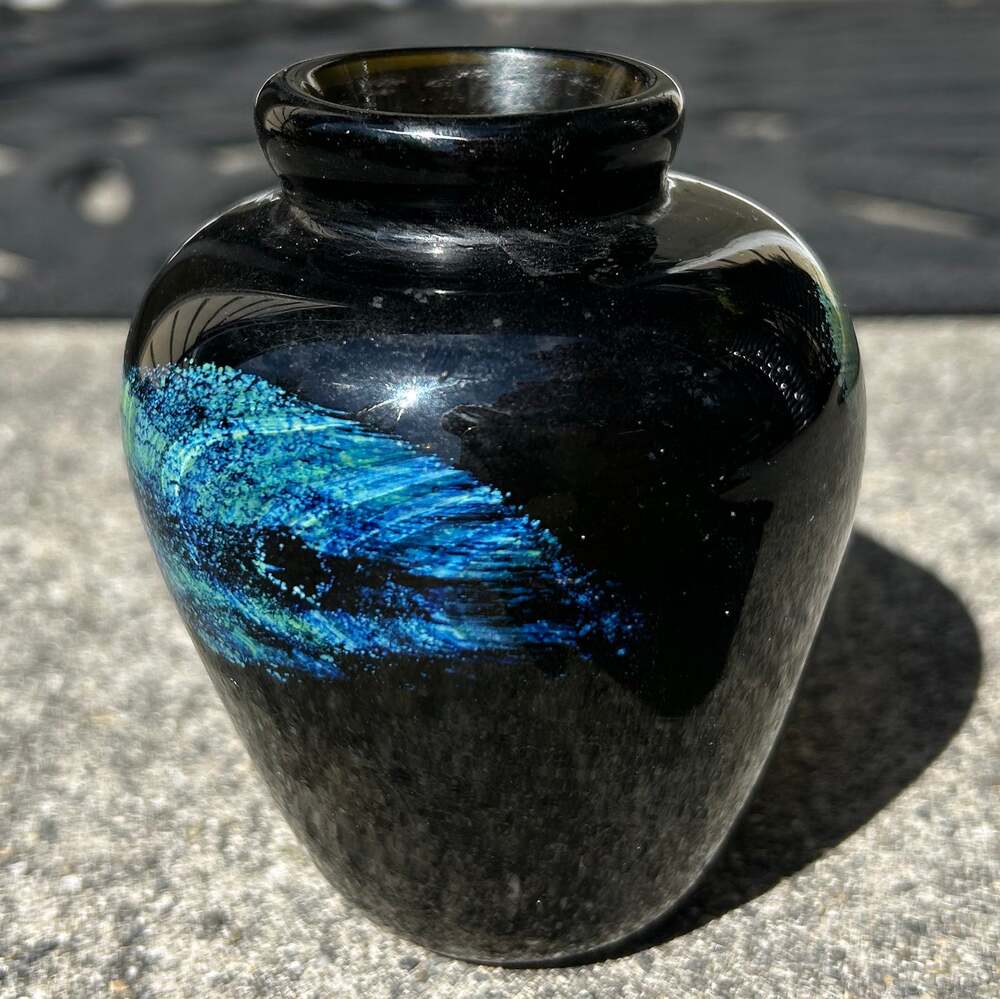 Vintage Mt. St. Helens Vase - Glossy Dark Green with Blue Speckled Accents